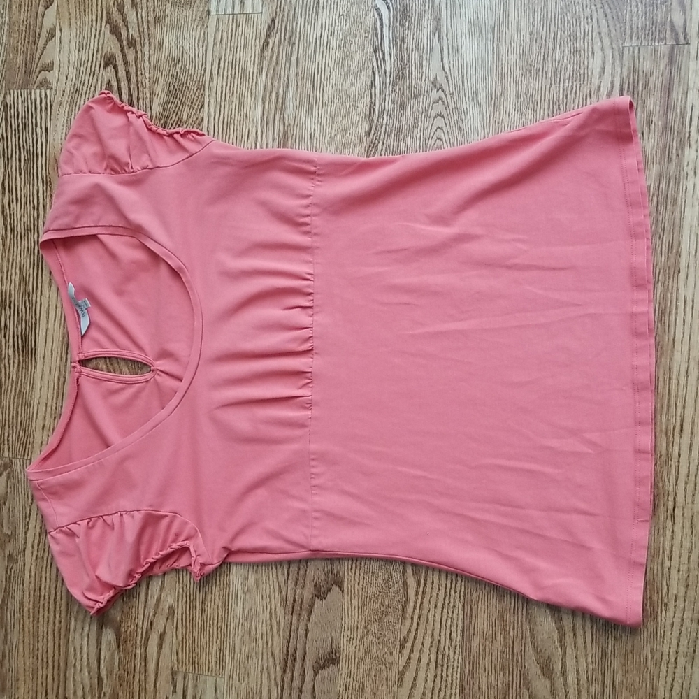 (M) RW&CO. Solid Color Empire Waist Soft Cotton Short Sleeve Top Ruched Soft